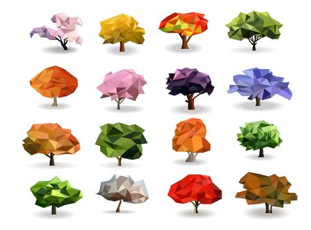 tree low poly vector setのイラスト素材