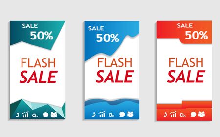 Set of flash sale banner template with modern style, promotion special and sale discount up to 50% template and editable text and picture.のイラスト素材