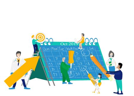 Work calendar vector,table planing management agenda,people cartoon event character concept,man and woman team,can use for icons,logo,banner and template,vector art and illustration.のイラスト素材