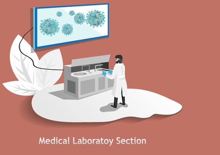 Flat medical laboratory technologist section concept vector,future instrument for diagnostic corona virus disease 2019,can use for template,banner,logo and background,vector art illustration.health.のイラスト素材