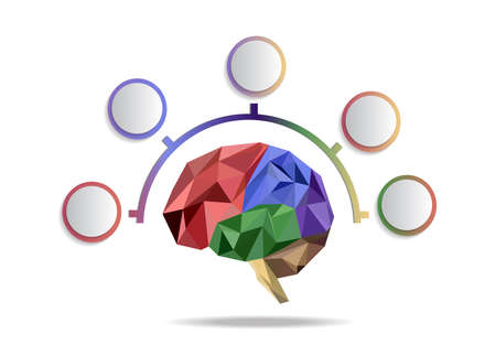 lamp bulb creative with brain polygon insight ,white background, innovation concept,vector art and illustration.のイラスト素材
