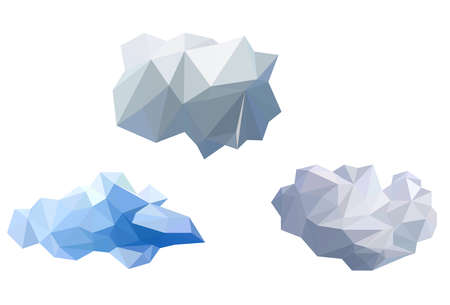 white cloud polygon icon vector set, low poly, geometric and trianlge design , modelling digital object shape.のイラスト素材