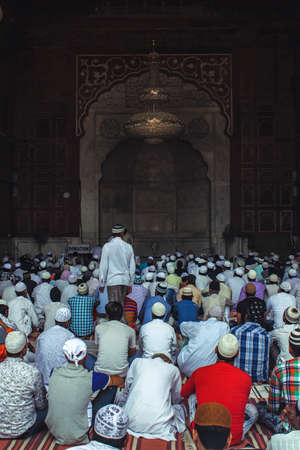 New Delhi, Delhi / India- May 05 2020: People in the courtyard of Jama Masjid, Delhi for evening Namaz, during holy month of Ramadan.のeditorial素材