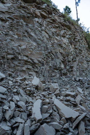 Rocks fall from the mountain. Landslide happened in Uttarakhand. Landslide happened in uttarakhadn after heavy rain.の写真素材