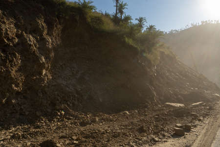 Rocks fall from the mountain. Landslide happened in Uttarakhand. Landslide happened in uttarakhadn after heavy rain.の写真素材