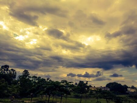 A photo of beautiful blue sky with cloud.dark clouds in indiaの写真素材