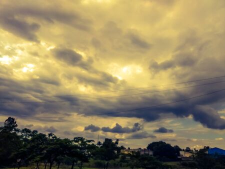 A photo of beautiful blue sky with cloud.and green nature.picture from india.の写真素材