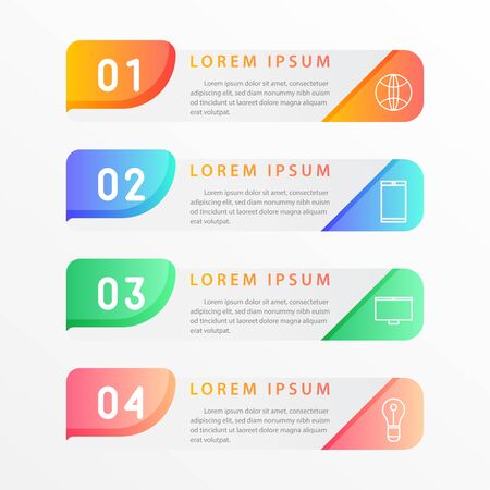 Vector modern infographic with four steps for presentation. Business infographic template with options for brochure, workflow layout, diagram, business step options, banner, and web design.のイラスト素材