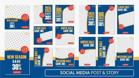 Social media stories and post bundle kit template Premium Vector.のイラスト素材
