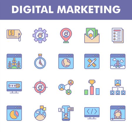 digital marketing icon pack in line and glyph style. icon pack for your web site design, logo, app, UI. Vector graphics illustration and editable stroke. EPS 10.のイラスト素材