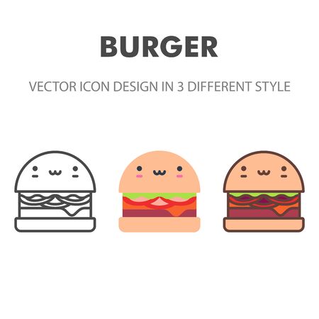 burger icon. Kawai and cute food illustration. for your web site design, logo, app, UI. Vector graphics illustration and editable stroke. EPS 10.のイラスト素材