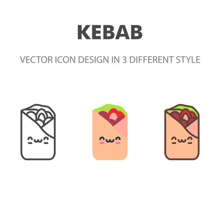 kebab icon. Kawai and cute food illustration. for your web site design, logo, app, UI. Vector graphics illustration and editable stroke. EPS 10.のイラスト素材