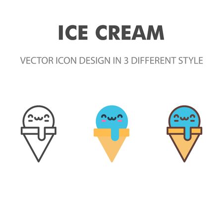 ice cream icon. Kawai and cute food illustration. for your web site design, logo, app, UI. Vector graphics illustration and editable stroke. EPS 10.のイラスト素材