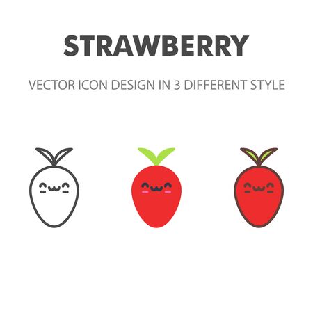 strawberry icon. Kawai and cute food illustration. for your web site design, logo, app, UI. Vector graphics illustration and editable stroke. EPS 10.のイラスト素材