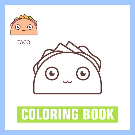 Coloring book with taco. Color the ice cream drawing activity. Educational game for preschool aged kids, food theme. Printable kids activityのイラスト素材