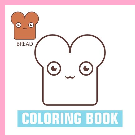 Coloring book with bread. Color the ice cream drawing activity. Educational game for preschool aged kids, food theme. Printable kids activityのイラスト素材