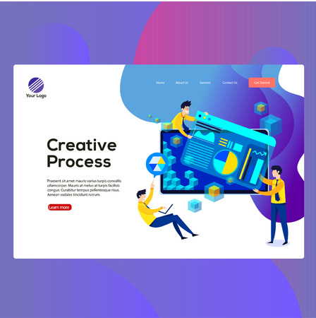 Creative process building concept data vector illustration template, can use for landing page, template, Ui, web, mobile app, poster, banner, flyer. template Creative process. Easy edit and customizeのイラスト素材