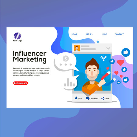 modern design template concept with Influencers marketing word concept people, phone, like icon vector illustration, can use for, landing page, template, ui, web, mobile app, poster, banner, flyerのイラスト素材