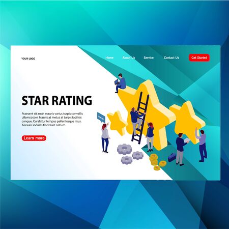 modern futuristic template concept build stars rating word concept people talking vector illustration, can use for, landing page, template, ui, web, mobile app, poster, banner, flyerのイラスト素材