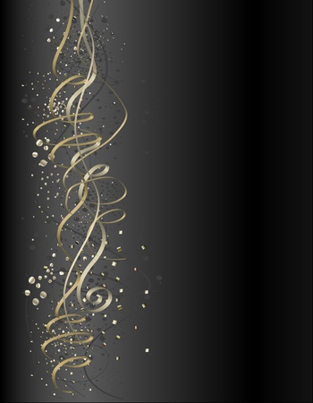 vector illustration of elegant golden ribbons and three types of glitters.のイラスト素材