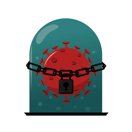 Coronavirus is locked under a glass dome. Virus in prison with a chain lock. End of the pandemic. Victory over the virus.のイラスト素材