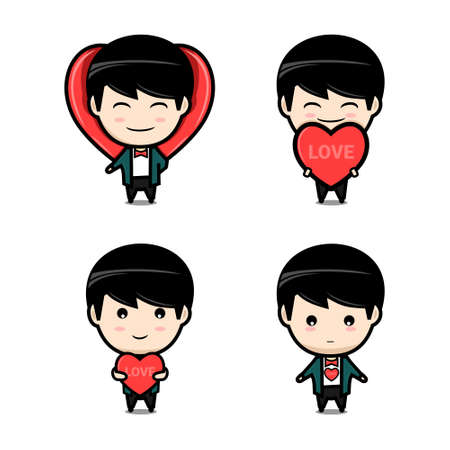 Cute cartoon character male with love. Illustration vectorのイラスト素材