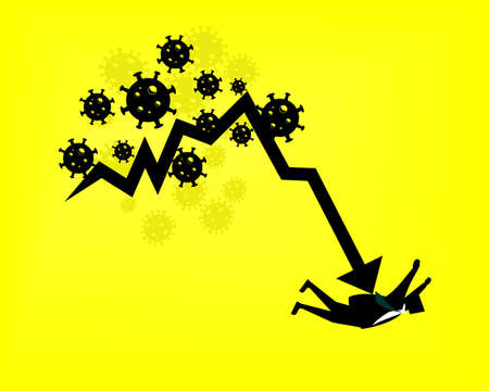 COVID-19 corona virus impact to businessman. Financial crisis. Businessman leader getting bar graph falling in economic collapse. Illustration vectorのイラスト素材