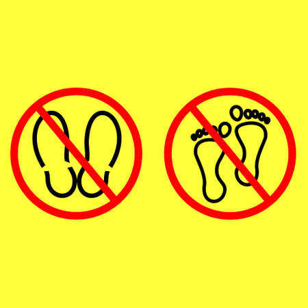 Do not step here please. Warning Sign. No barefoot sign. Footstep Forbidden. Sign. Line art. Vectorのイラスト素材
