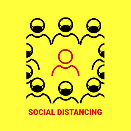Social distancing concept. Announcement. Physical distancing. Avoid the crowd. Wear mask. Illustration vectorのイラスト素材