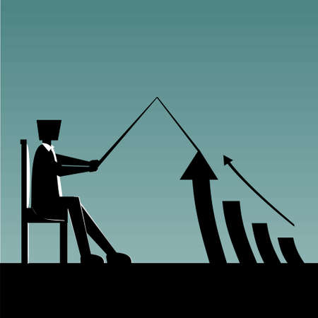 Business man pulling growing bar graph going up. Business. Manages financial growth graph. Profit growing concept. Flat Design. Illustration vectorのイラスト素材