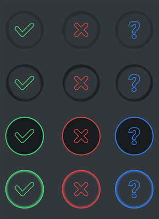 Set of checklist marks tick and cross, question sign. Yes No Maybe round symbol. Illustration...
