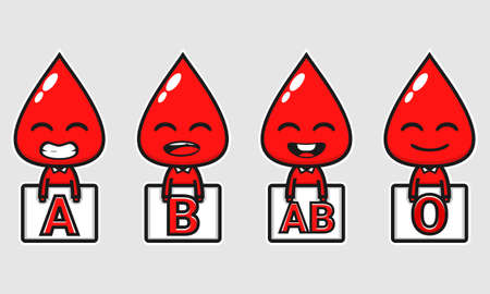 Set of happy cute different blood type group. Red blood cells character concept. Illustration vectorのイラスト素材