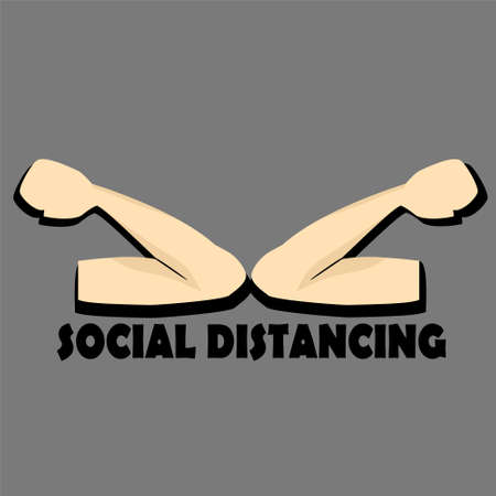 Elbow bump, avoid physical contact, handshake or hand touch to protect from COVID-19 coronavirus.  New novel greeting to avoid the spread of coronavirus. Vectorのイラスト素材