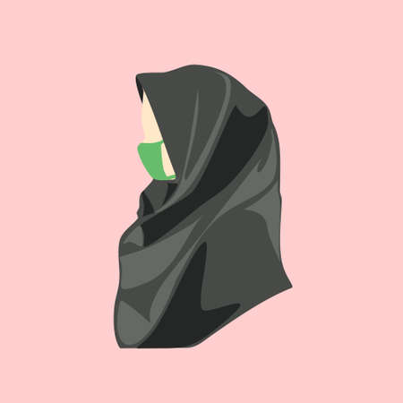 Female symbol. Women wear hijab. Muslim woman. Female hijab wear mask prevent virus, corona or COVID-19. Vectorのイラスト素材