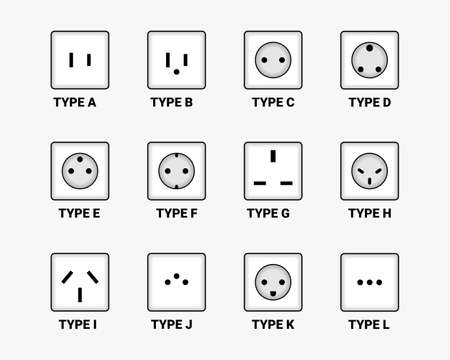 Set of type switches and sockets. Various electric sockets. Power socket. Illustration vector