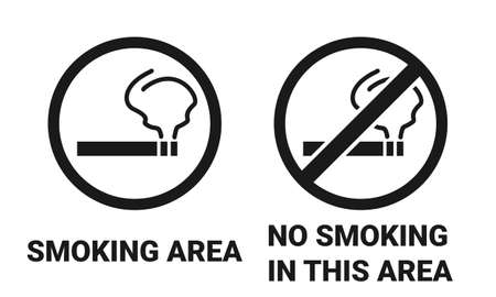 Smoking area sign and no smoking in this area sign. Illustration vectorのイラスト素材