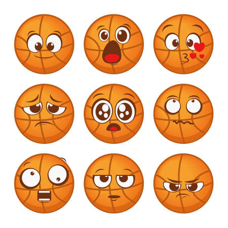 Set of basketball cartoon character. Cute basketball emoticon. Illustration vectorのイラスト素材