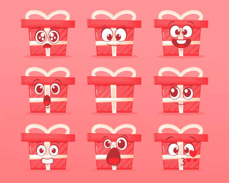 Set of cute gift box character. Gift box emoticon. Illustration vectorのイラスト素材