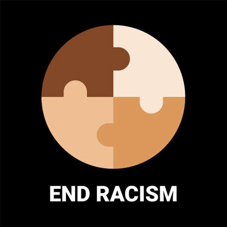 End racism circle puzzle. Unite to end racism. All colors are beautiful. Illustration vectorのイラスト素材