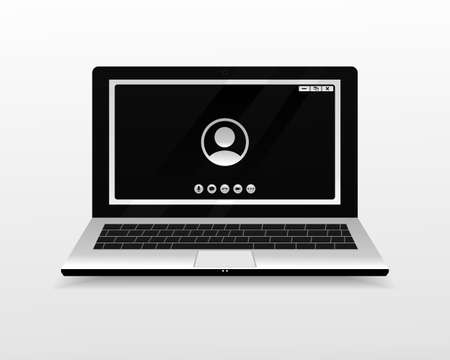 Laptop with video call screen template. Video call interface for social communication. Video conference. Illustration vectorのイラスト素材