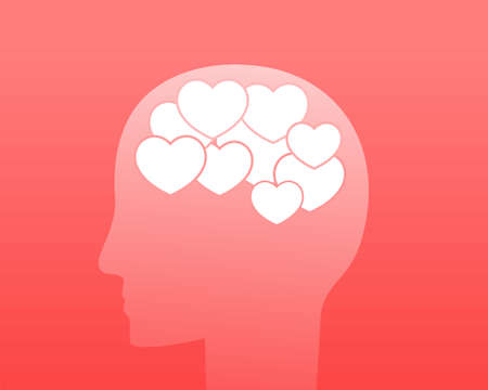 Think about love. Valentine day. Fall in love. Human head filled with heart. Illustration vectorのイラスト素材
