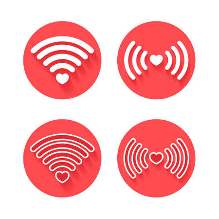 Set of heart wifi. Love signal. Wifi hotspot signal icon with heart. Heart signal. Love connection. illustration vectorのイラスト素材