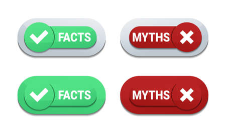 Set of facts myths sign. True or false facts with cross and check mark. Concept of thorough...