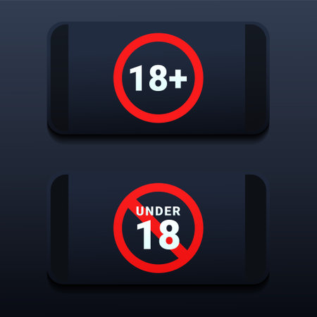 18 plus sign on smartphone screen. Warning only for 18 years and ove. Eighteen years over. Under eighteen years prohibition sign. Illustration vectorのイラスト素材