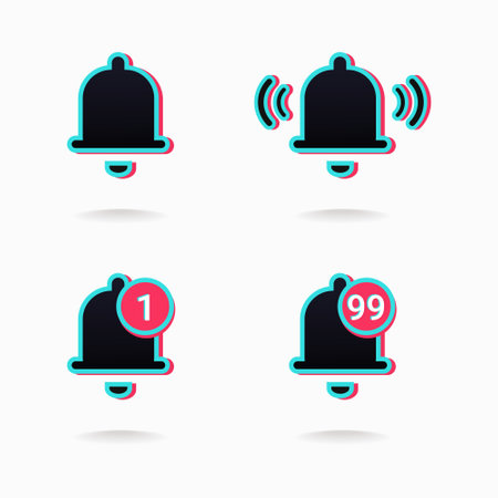Set of notification bell icon. Ringing bell, incoming inbox message. Alarm icon. Illustration vectorのイラスト素材