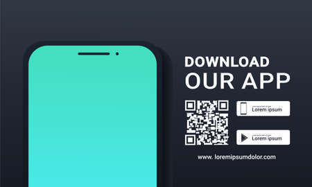 Download our app. Download page of the mobile app. Ad page to download new app. Blank smartphone screen for app. Illustration vectorのイラスト素材