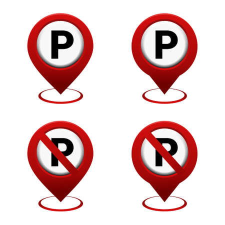 Set of map pointer with parking icon. Red map pin. Parking and no parking location. llustration vectorのイラスト素材
