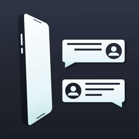 Chat messages notification with text preview on smartphone. Messages bubbles with user profile. Online talking, speak, conversation, dialog concept. Illustration vectorのイラスト素材