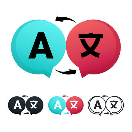 Set of translate sign. Two chat speech message bubbles with language translation. Illustration vectorのイラスト素材