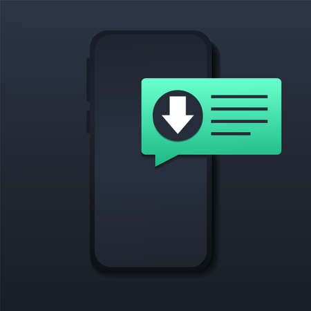 Phones with download notifications. Download icon in message bubble. Illustration vectorのイラスト素材